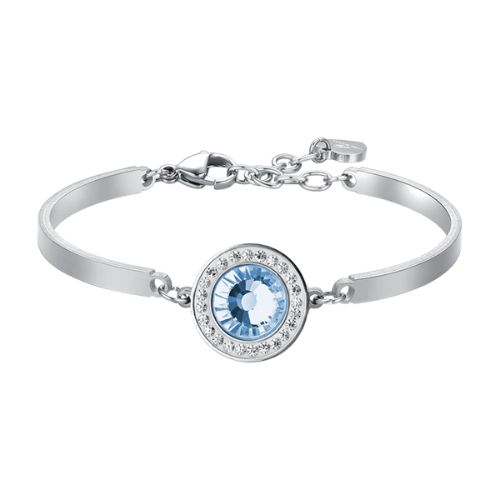Bracciale Semi Rigido Donna Luca Barra In Acciaio Con Cristalli Acquamarina E Bianchi 3 - Verre Gioielli Bracciale Semi Rigido Donna Luca Barra In Acciaio Con Cristalli Acquamarina E Bianchi