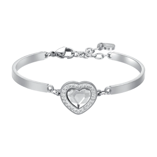 Bracciale Semi Rigido Donna Luca Barra In Acciaio Con Cristalli Bianchi A Cuore