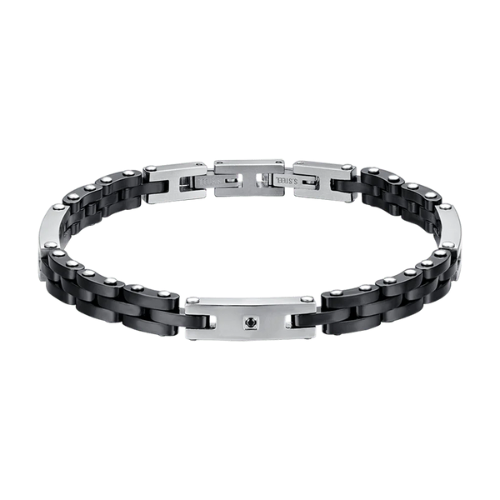 Bracciale Uomo Luca Barra In Acciaio Con Ceramica Nera E Cristallo Nero