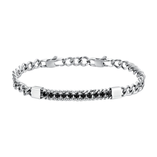 Bracciale Uomo Luca Barra In Acciaio Con Cristalli Neri 3 - Verre Gioielli Bracciale Uomo Luca Barra In Acciaio Con Cristalli Neri