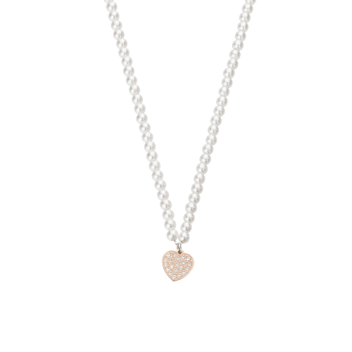 Collana Donna Liu Jo Con Perle e Cuore Rosato Con Zirconi Bianchi