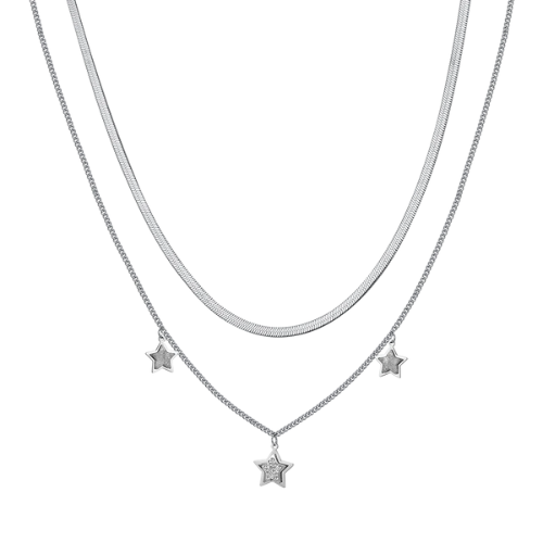 Collana Donna Luca Barra In Acciaio Doppio Filo Con Stelle E Zirconi Bianchi 3 - Verre Gioielli Collana Donna Luca Barra In Acciaio Doppio Filo Con Stelle E Zirconi Bianchi
