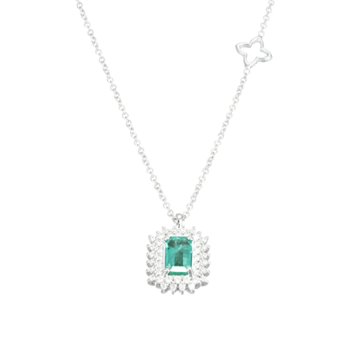Collana Donna Recarlo In Oro Bianco 18 Kt Con Diamanti 0.18 Ct E Smeraldo 0.57 Ct