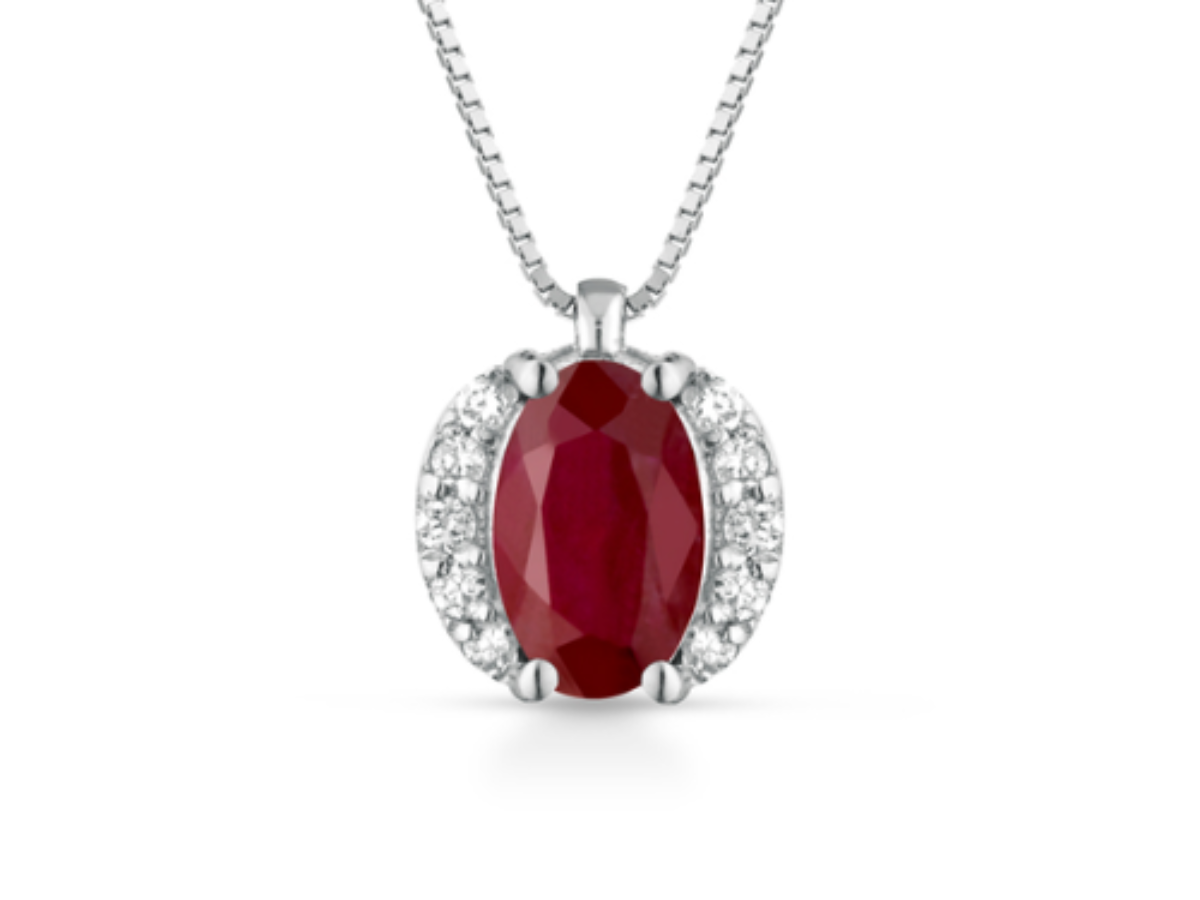 Collana Donna OROVI In Oro 9kt Vero Con Rubino Sintetico 0.95 Ct – Ciondolo A Goccia Fatto A Mano, Ipoallergenico, Oro Bianco