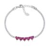 Bracciale Donna Tennis Amen In Argento 925 Con Zirconi Bianchi E 5 Cuori Con Zirconi Rosso Rubino