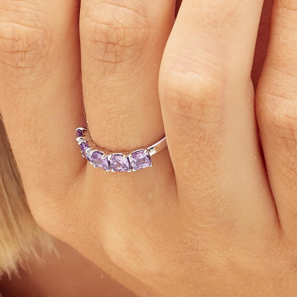 Wycian Regalo Anniversario Matrimonio, Veretta con Zirconi Zirconia Cubica Blu Reale Placcato Argento Rettangolo per Donna Matrimonio Fedine Regali S1