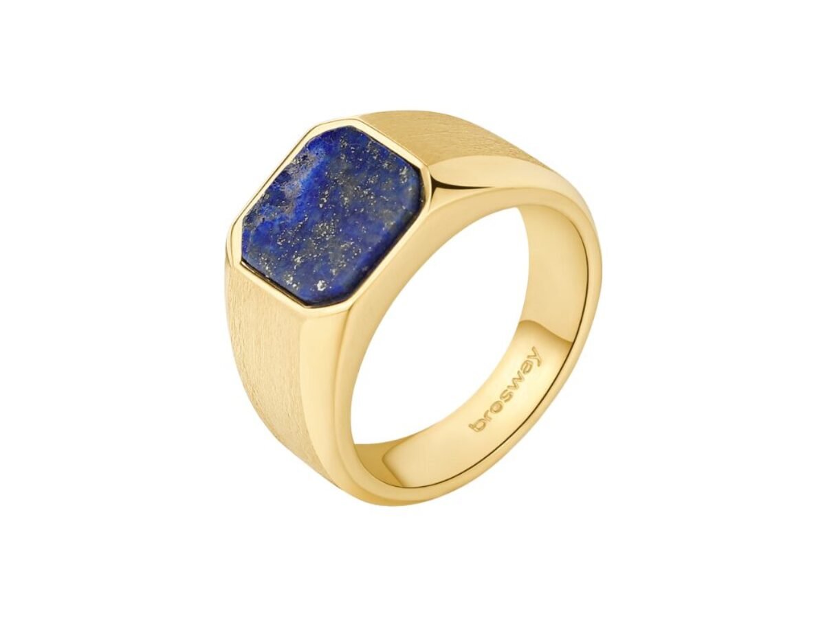 Anello Uomo Con Diamanti Blu E Gialli - Argento 925 Placcato Oro - Mignolo Dichiarazione