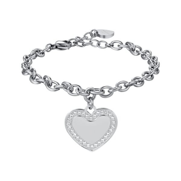 Bracciale Donna Luca Barra In Acciaio Silver Con Cuore E Cristalli Bianchi
