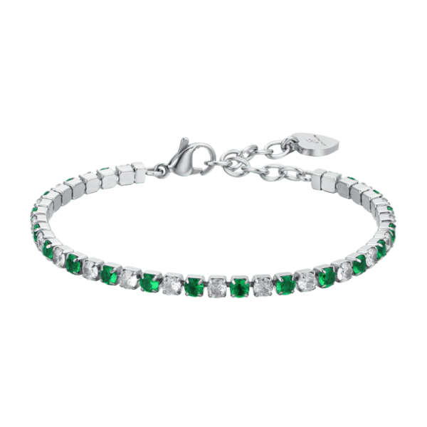 Bracciale Donna Tennis Luca Barra In Acciaio Con Pietre Bianche E Verdi 3 - Verre Gioielli Bracciale Donna Tennis Luca Barra In Acciaio Con Pietre Bianche E Verdi