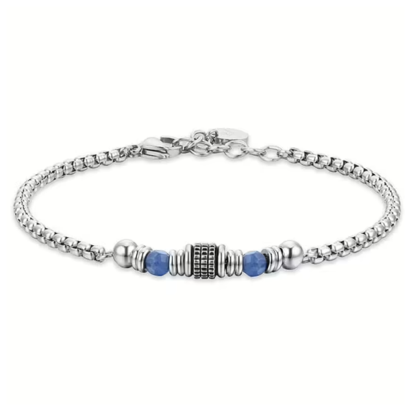 Bracciale Uomo Luca Barra In Acciaio E Sodalite Blu