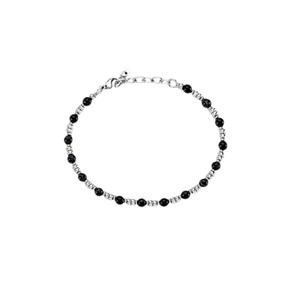 Bracciale Uomo Stroili In Acciaio E Sfere In Onice Nero 3 - Verre Gioielli Bracciale Uomo Stroili In Acciaio E Sfere In Onice Nero