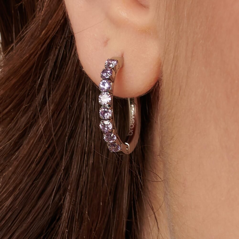 Brosway Orecchini A Cerchio DESIDERI – Piccoli In Acciaio Con Cubic Zirconia Amethyst – BEIE021