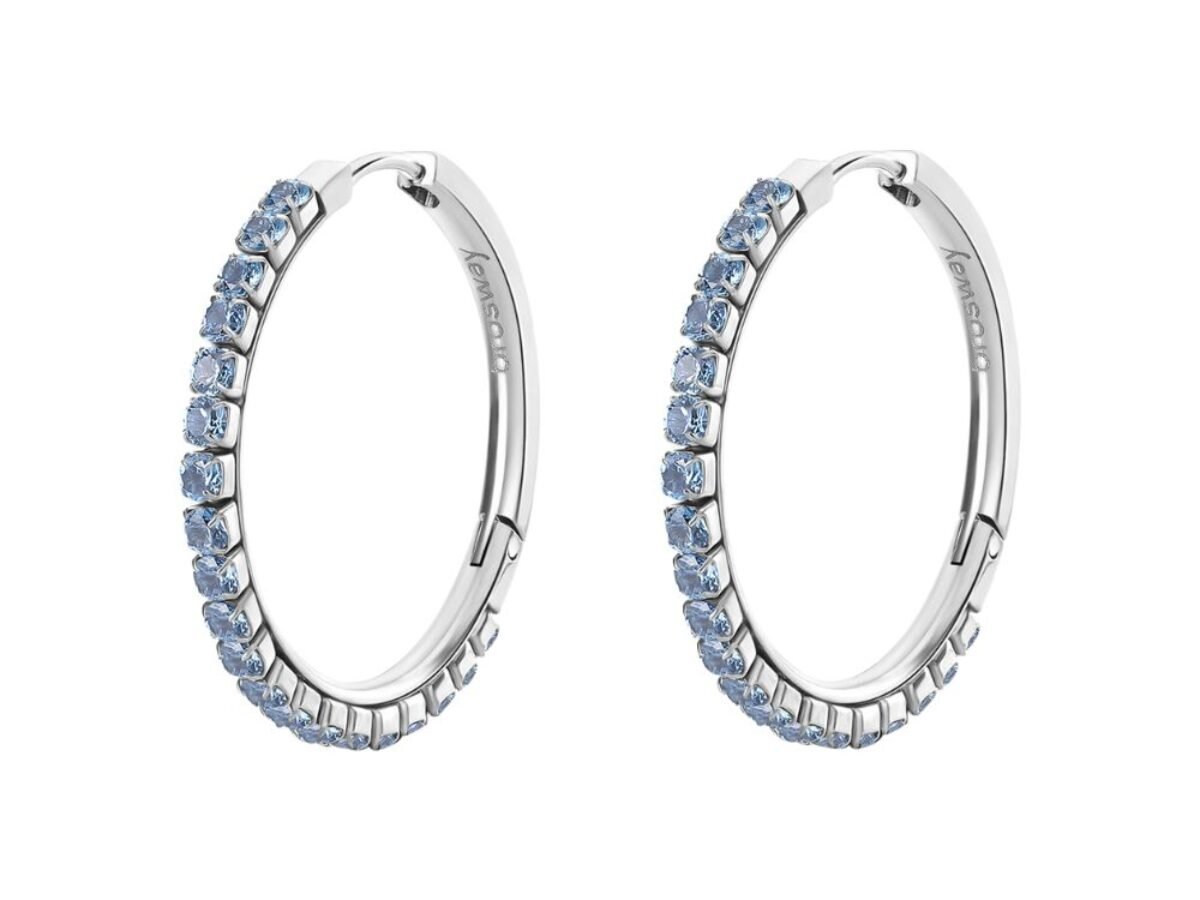Orecchini Brosway Cerchio In Acciaio 316L Con Cristalli Verdi | Modello Symphonia | Oro 14K PVD