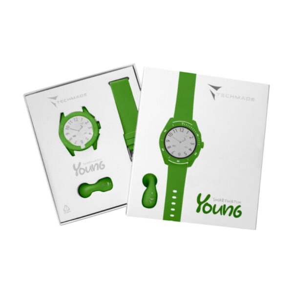 Smartwatch Techmade Young Verde Fluo Con Auricolare 4 Verre Gioielli - l'istituzione del gioiello