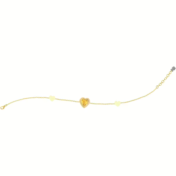 Bracciale Bambina Nanan In Argento 925 Placcato Oro Giallo 18 Kt Con Cuore Giallo