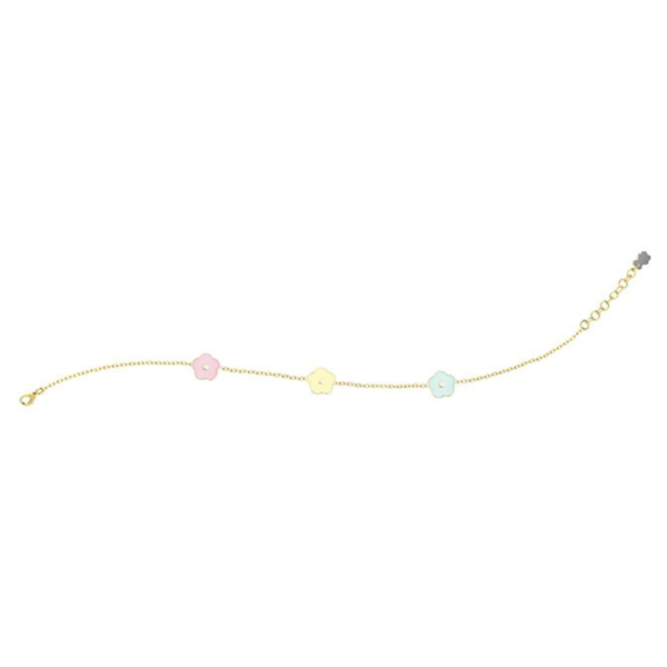 Bracciale Bambina Nanan In Argento 925 Placcato Oro Giallo 18 Kt Con Fiori Multicolor