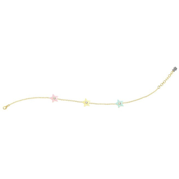 Bracciale Bambina Nanan In Argento 925 Placcato Oro Giallo 18 Kt Con Stelline Multicolor E Zirconi Bianchi