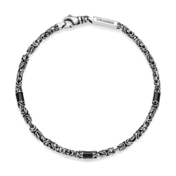 Bracciale Uomo Unoaerre In Argento 925 Brunito E Smalto Nero A Catena Bizantina 3 - Verre Gioielli Bracciale Uomo Unoaerre In Argento 925 Brunito E Smalto Nero A Catena Bizantina