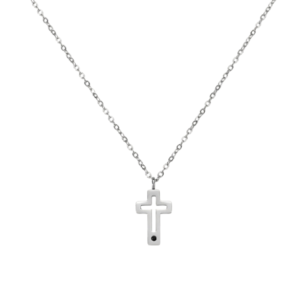 Collana Uomo Stroili In Acciaio Con Croce E Cristallo Nero