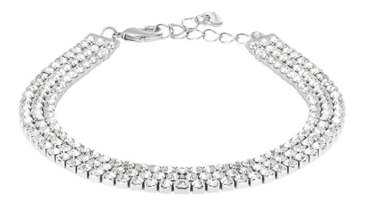 BRACCIALE Doppio in Argento con Cuori e Cristalli Neri - Ottaviano Vintage
