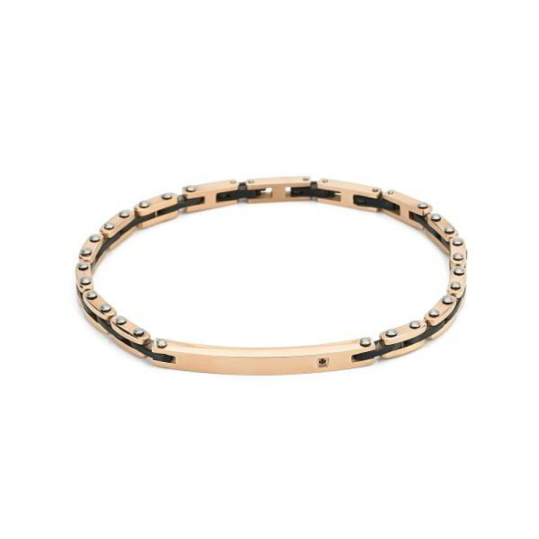 Bracciale Uomo Boccadamo Man In Acciaio Con Pvd Rosa E Zircone Nero