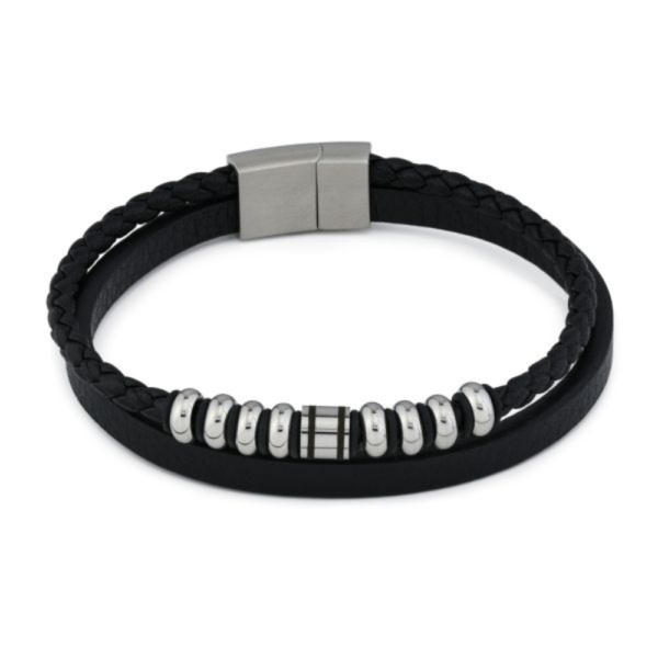 Bracciale Uomo Boccadamo Man In Pelle Nera E Inserti In Acciaio