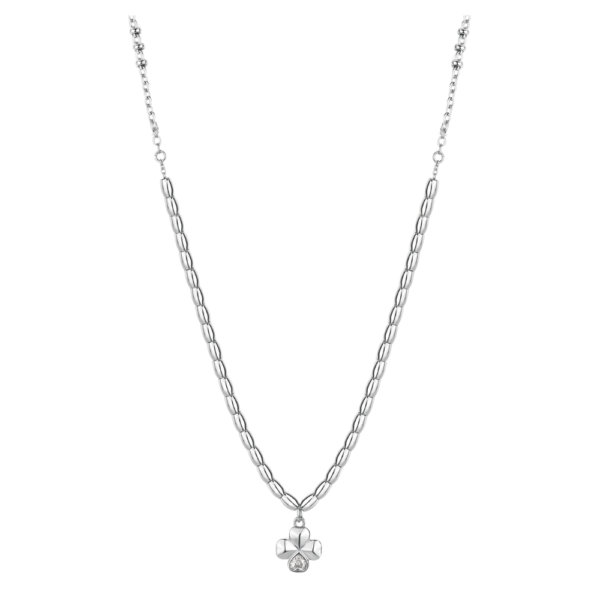 Collana Donna Brosway In Acciaio Con Quadrifoglio Pendente E Cristallo Bianco