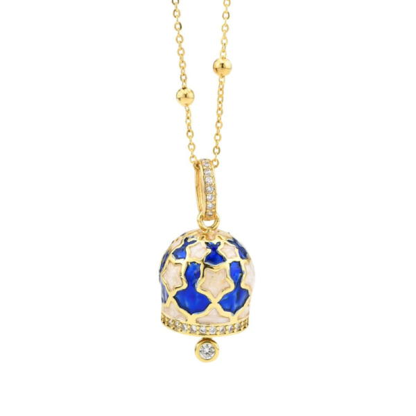 Collana Donna Chiama Angeli Campanella Mya Boccadamo In Bronzo Dorato Con Stelle Perlate E Smalto Blu