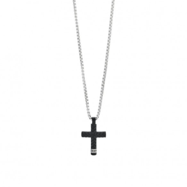 Collana Uomo Boccadamo Man In Acciaio Con Croce E Cristalli Neri 3 - Verre Gioielli Collana Uomo Boccadamo Man In Acciaio Con Croce E Cristalli Neri