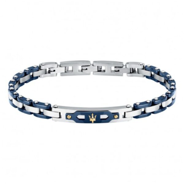 Bracciale Uomo Maserati In Acciaio Con Ceramica Blu E Inserti In Oro Giallo 18 Kt