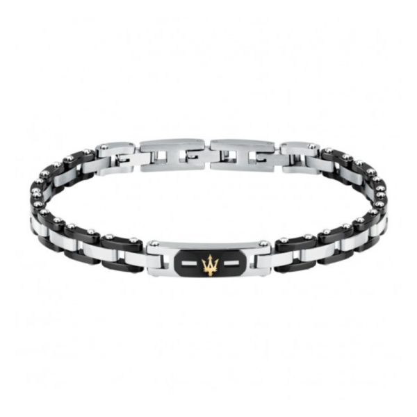 Bracciale Uomo Maserati In Acciaio Con Ceramica E Logo In Oro Giallo 18 Kt