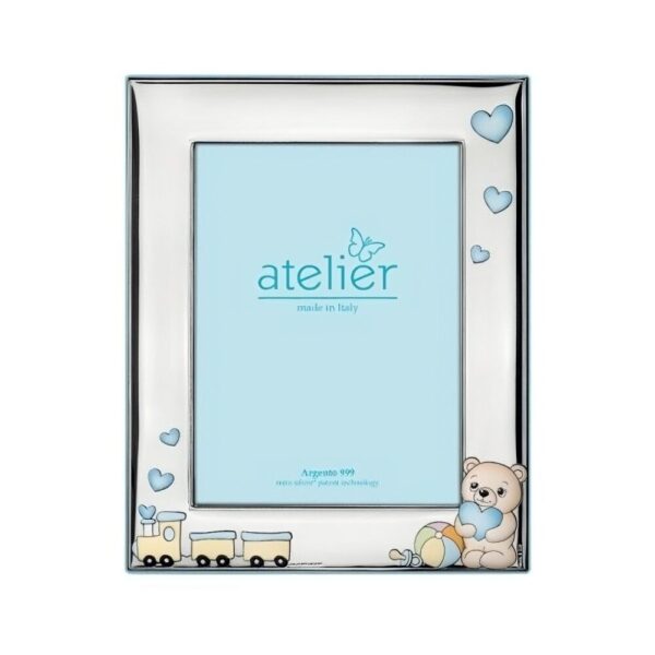 Cornice Portafoto Atelier Baby Celeste In Argento 999 Con Orsetto