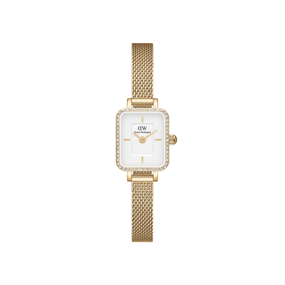 Orologio Donna Daniel Wellington In Acciaio Dorato E Zirconi Bianchi Quadro Mini Lumine Bezel Gold