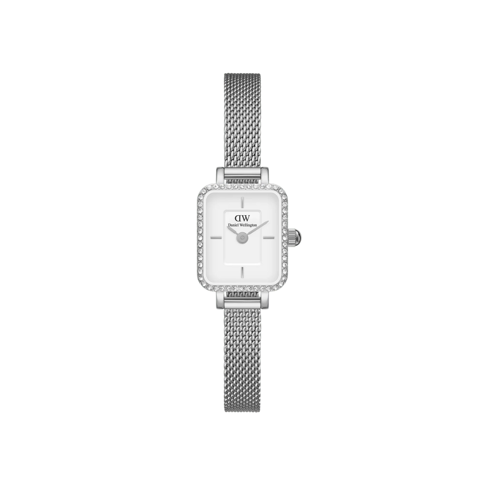 Orologio Donna Daniel Wellington In Acciaio Silver E Zirconi Bianchi Quadro Mini Lumine Bezel Silver