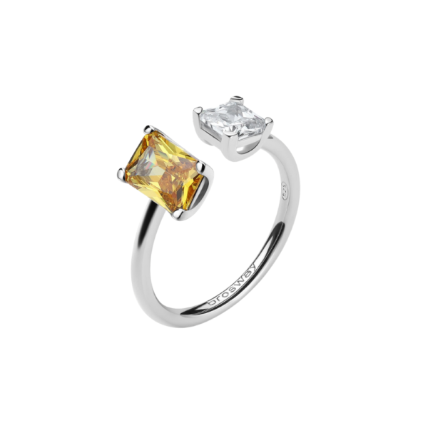 Anello Donna Brosway In Argento 925 Con Cubic Zirconia Giallo Baguette E Quadrato Bianco Fancy