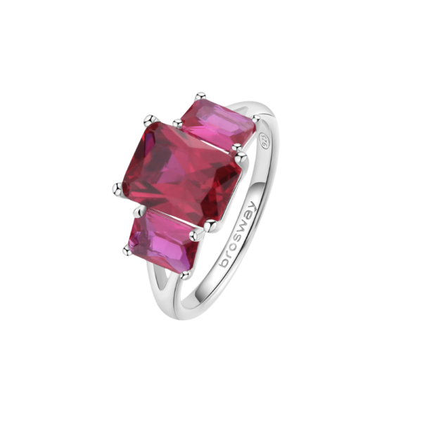 Anello Donna Brosway In Argento 925 Con Cubic Zirconia Rossi Baguette Fancy