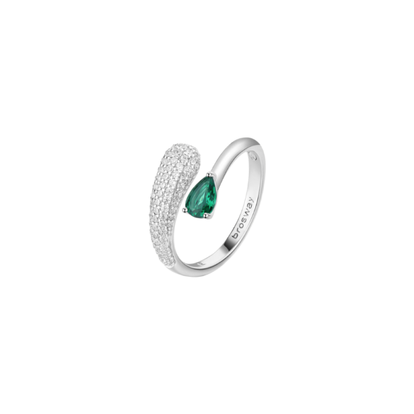 Anello Donna Brosway In Argento 925 Con Cubic Zirconia Verde A Goccia E Pavè Di Zirconi Bianchi Fancy