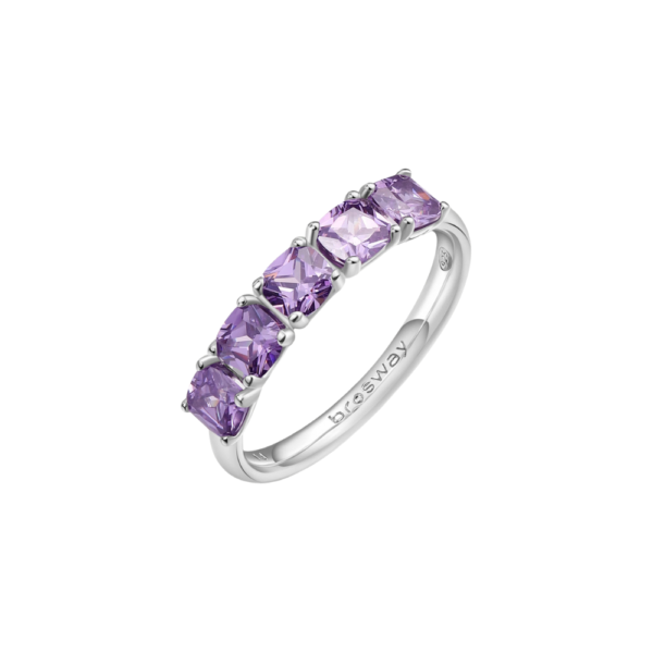 Anello Donna Brosway Veretta In Argento 925 E Cubic Zirconia Viola Quadrati Fancy