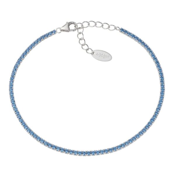 Bracciale Amen Tennis Donna In Argento 925 Silver Con Zirconi Acquamarina