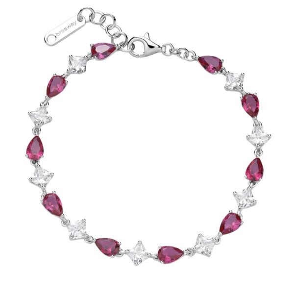 Bracciale Donna Brosway In Argento 925 Con Cubic Zirconia Rosso Rubino A Goccia E Bianchi Quadrati Fancy