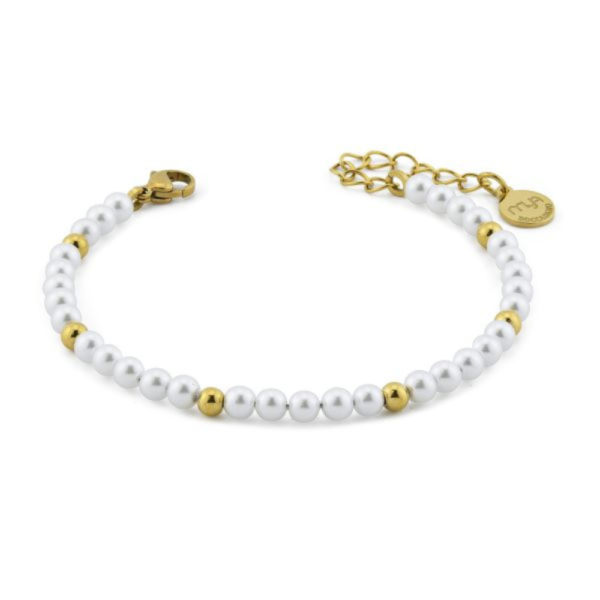 Bracciale Donna Con Cristalli 8mm E Cuore Placcato Oro 18kt - Realizzato A Mano, Elasticizzato, Per Polsi 18-19,5cm