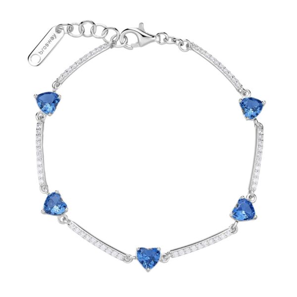 Bracciale Semi Rigido Brosway In Argento 925 Con Cubic Zirconia Blu A Cuore E Bianchi Fancy