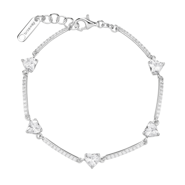 Bracciale Semi Rigido Donna Brosway In Argento 925 Con Cubic Zirconia Bianchi A Cuore E Quadrati Fancy