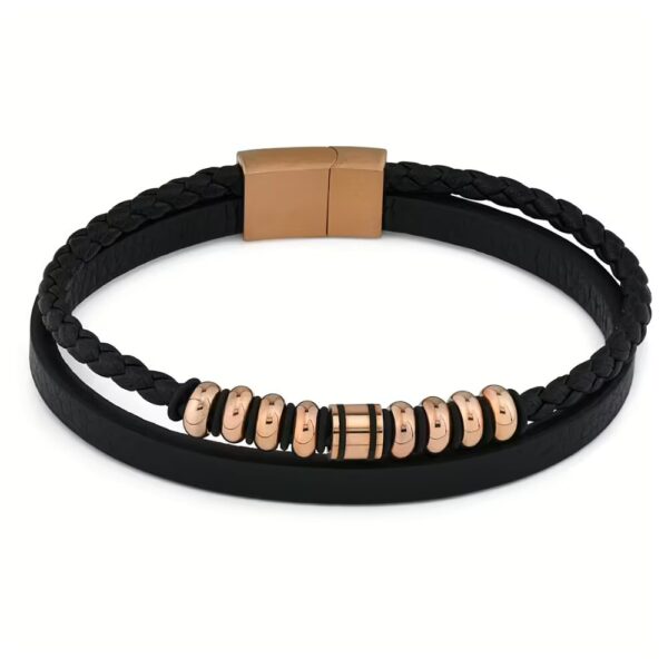 Bracciale Uomo Boccadamo Man In Pelle Doppio Cordino E Inserti Placcati Oro Rosa