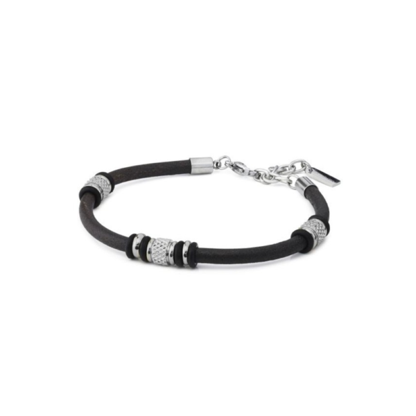 Bracciale Uomo Boccadamo Man In Pelle E Inserti In Acciaio Silver