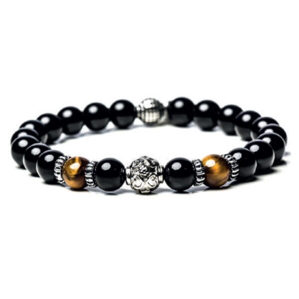 Bracciale Uomo Gerba Elastico In Argento 925 Con Ematite Nera E Occhio Di Tigre