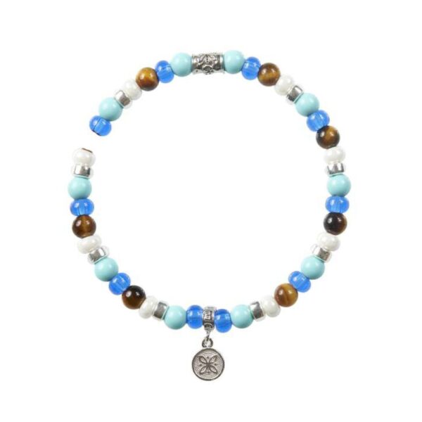 Bracciale Uomo Gerba Elastico In Argento 925 E Occhio Di Tigre Con Aulite Celeste E Murrine