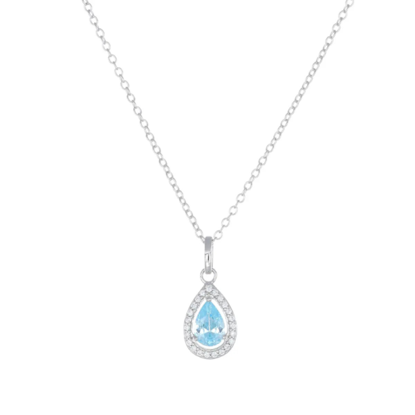 Collana Donna Amen In Argento 925 A Goccia Con Zircone Acquamarina E Bianchi