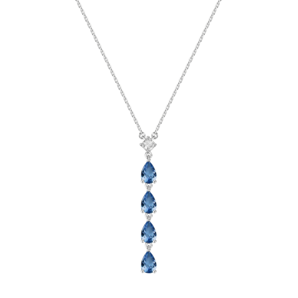 Collana Donna Brosway In Argento 925 Con Cubic Zirconia Blu A Goccia E Bianco Quadrato Fancy