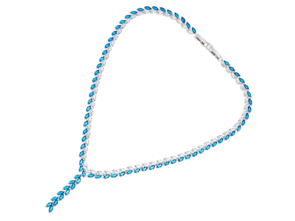 Elegante Collana Lunga In Argento 925 Con Cristalli Di Zirconia Cubica, Lunghezza 137 Cm, Colore Clear - 2
